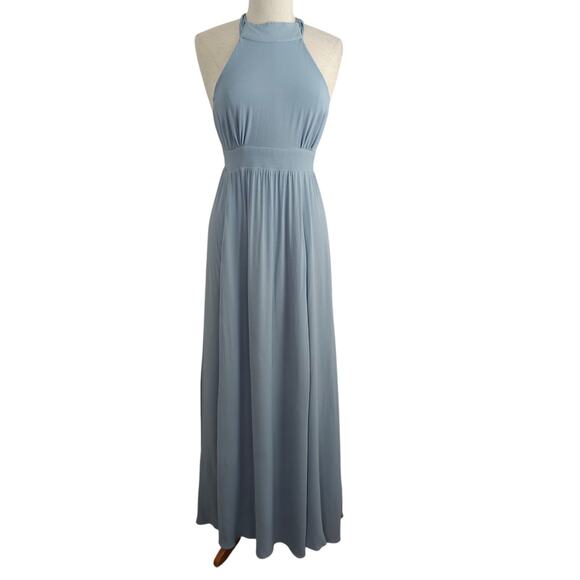 Reformation Andee Halter Maxi Dress Size 12 Mineral Blue Side Slit Romantic - Picture 2 of 15